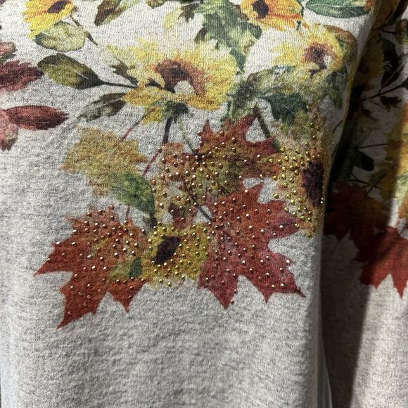 One World Women’s Cowl Neck Tunic Top Size XL Fall Leaf Print Studded Beaded NWT - Picture 3 of 12